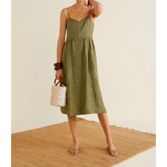 Mango Dresses & Skirts - Mango linen pocket spaghetti strap dress size S